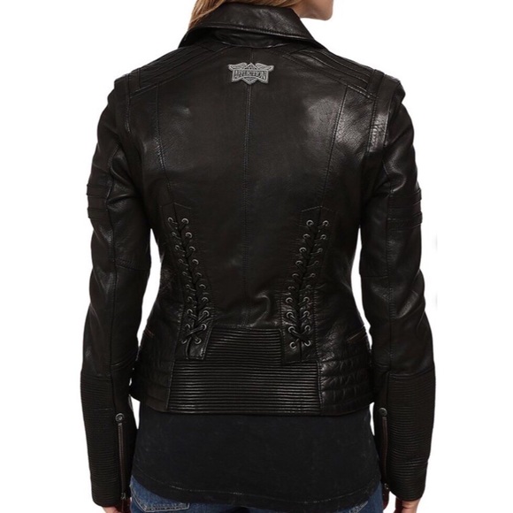NWT Affliction Leather Moto Lace Up Biker Jacket - Picture 2 of 4